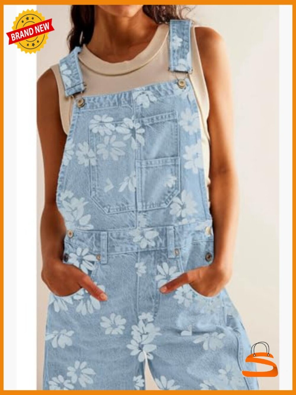 Floral Print Denim Overalls Baggy Barrel Jeans Y2K Wide Leg Jumpsuit One Piece - Picture 4 of 7